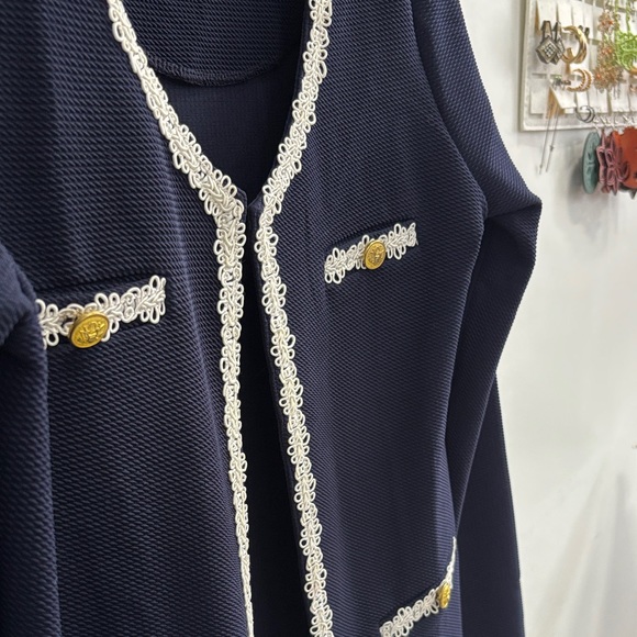 Navy Cardigan with White Lacy Trim and gold buttons TERRA NOSTRA - Picture 3 of 7